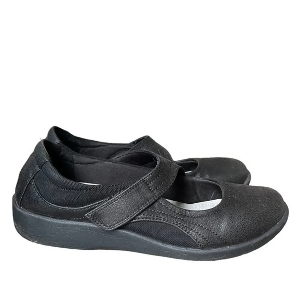Clarks Cloud Steppers Mary Jane Shoes 9.5 Black Sillian Bella Cushion Wedge